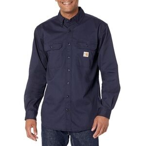 Carhartt Men's Flame-Resistant Long Sleeve Twill Pocket Shirt Dark Navy Sz XL